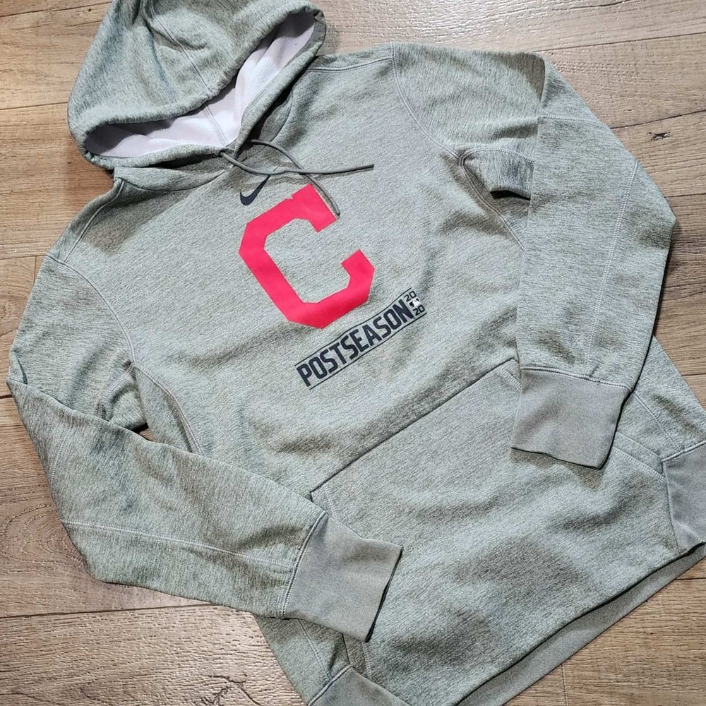 Nike Cleveland Indians 2020 Postseason Hoodie Gray Dri-FIT MLB Pullover Mens M